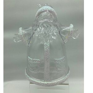 Clear Plastic Santa White Glitter Candy/Fairy Light Container w/Bottom Lid 10" H